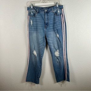 Wild fable Women’s Sz 14 high rise kick flare distressed, raw hem w/pink stripes